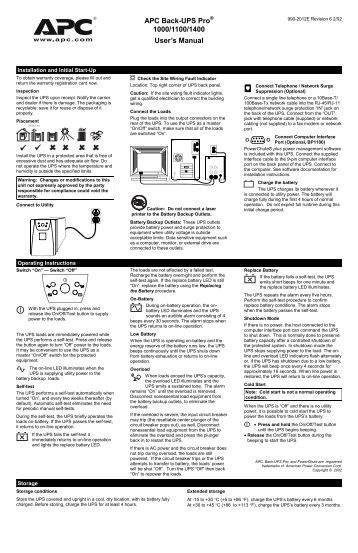 Back-ups Xs 1000 User Manual